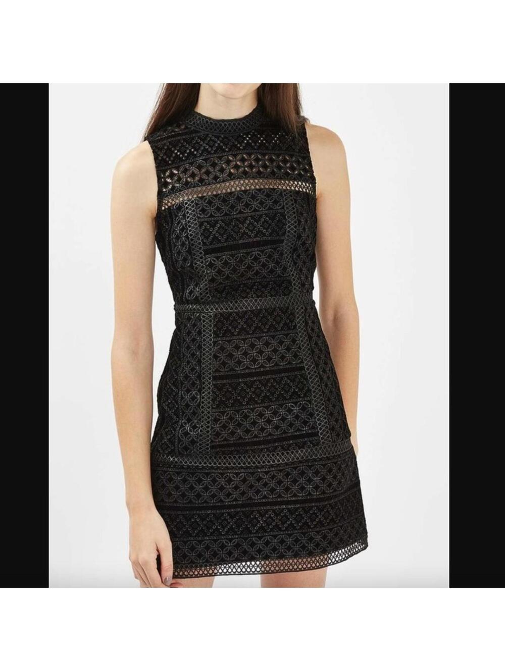 Topshop Black Velvet Lace Mini Dress High Neck Cutout Cocktail Party Size 2